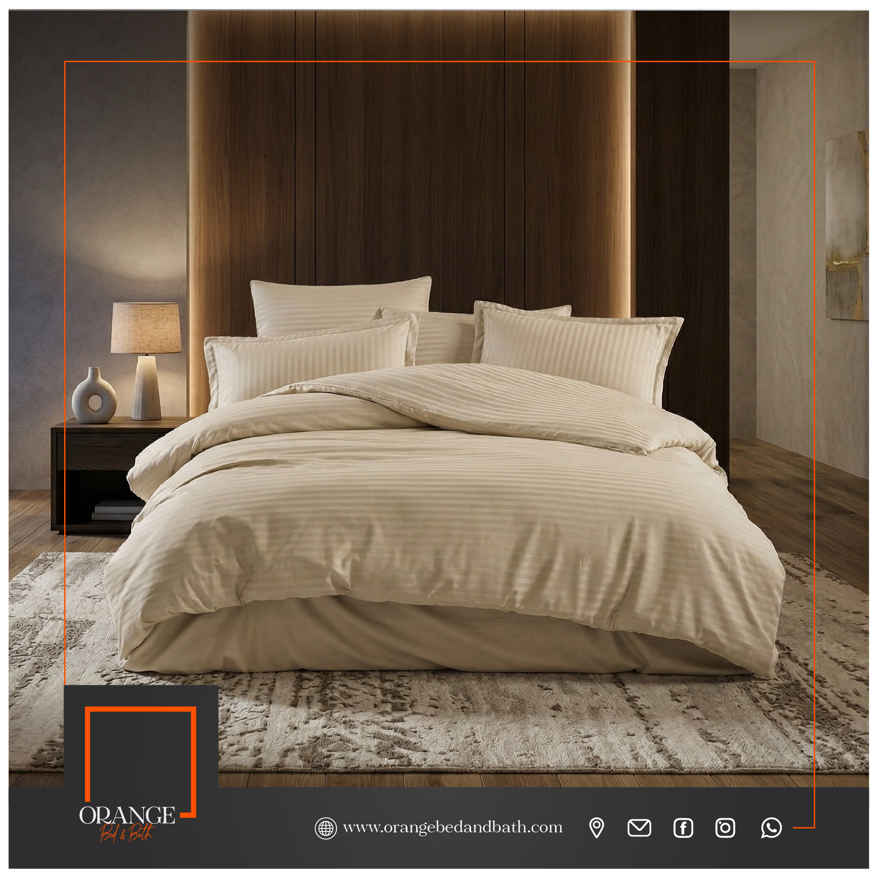 مفرش فندقي لون بيج مقاس مزدوج 220 - 200 سم مخطط داماسك سترايب - 28-03-2026-01