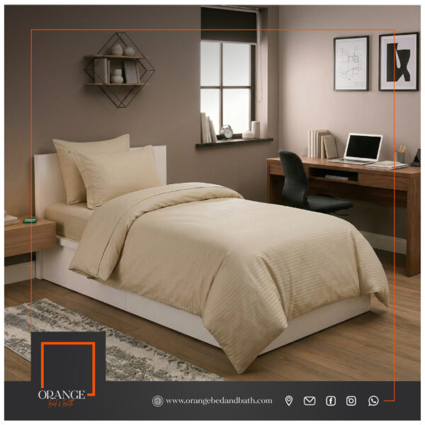 طقم لحاف فندقي بيج مقاس مفرد - مفرد ونصف 5 قطع | DAMASK STRIPE