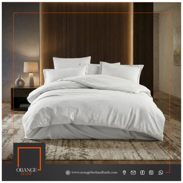 طقم لحاف فندقي ابيض مقاس مزدوج 7 قطع | DAMASK STRIPE