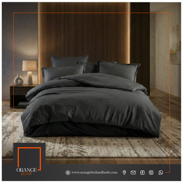 طقم لحاف فندقي اسود مقاس مزدوج 7 قطع | DAMASK STRIPE