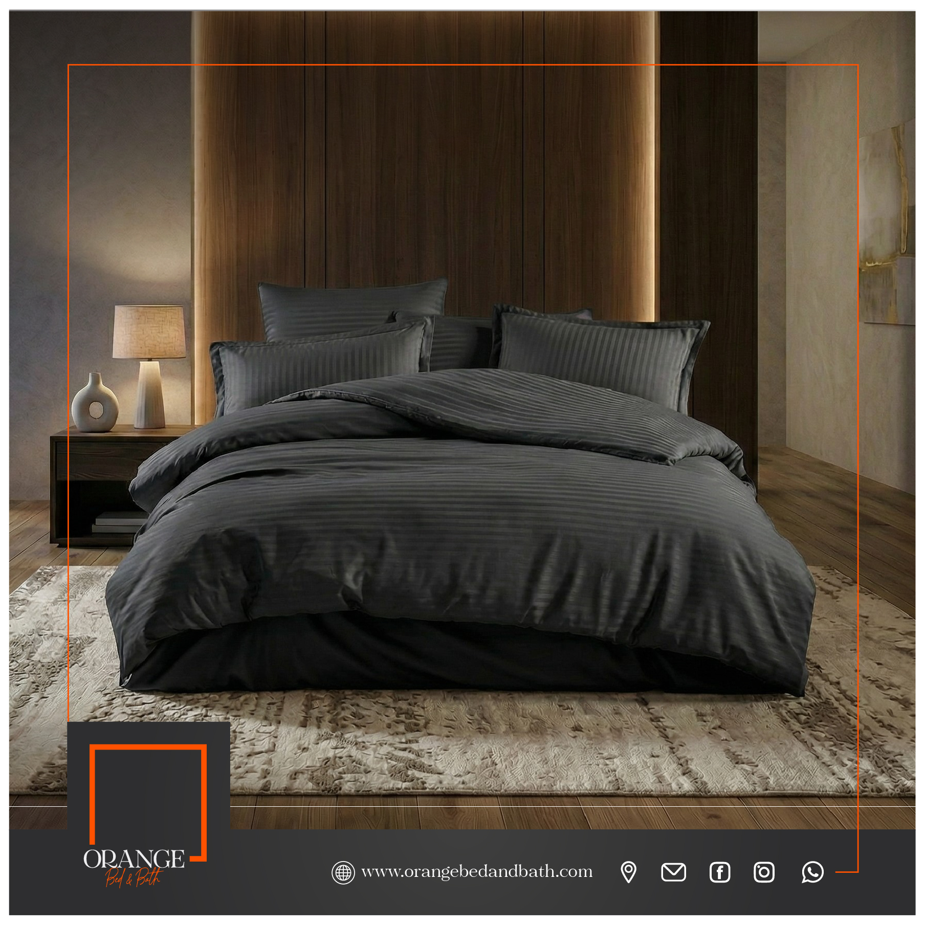 مفرش فندقي لون اسود مقاس مزدوج 220 - 200 سم مخطط داماسك سترايب - 02-04-2026-01